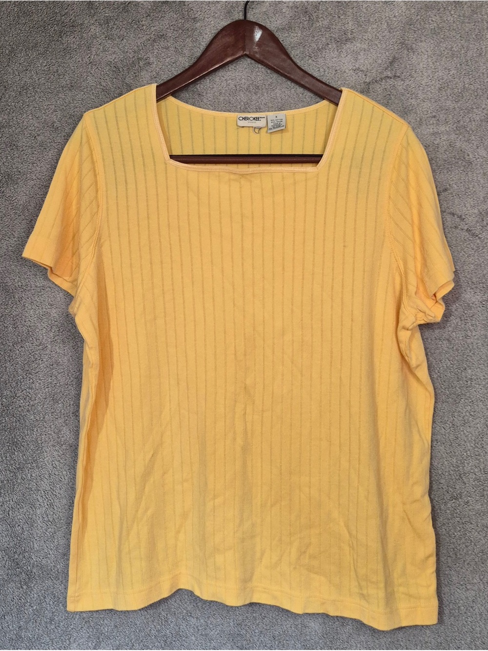 VTG Cherokee Yellow Short Sleeve Ribbed Square Neck Top